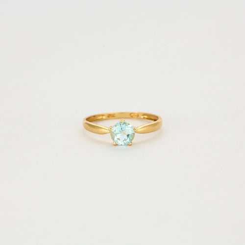 Bague 58 Solitaire en or jaune sertie d'une aigue marine 58 Facettes LP781