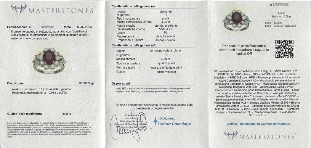 Bague Bague en or 18 carats avec rubis 4 carats et diamants 58 Facettes