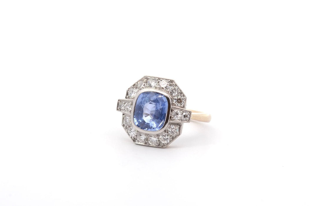 Bague 53 Bague saphir de 2,18cts et diamants en or et platine 58 Facettes 26065-25826