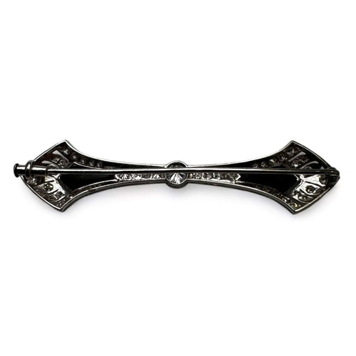 Broche Broche barrette Art-Déco en platine, diamants et onyx. 58 Facettes