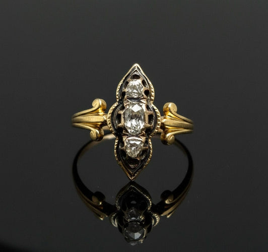 Bague Bague victorienne ornée d'émaux noirs et de diamants 58 Facettes