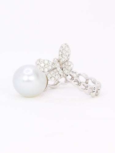 Pierścionek Toi & Moi Perła & Motyl biały złoto diamenty 