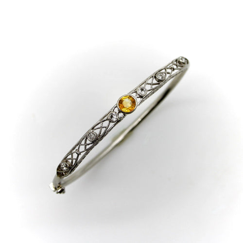 Bracelet Edwardian Yellow Sapphire and Diamond Filigree Bracelet in Platinum 58 Facettes
