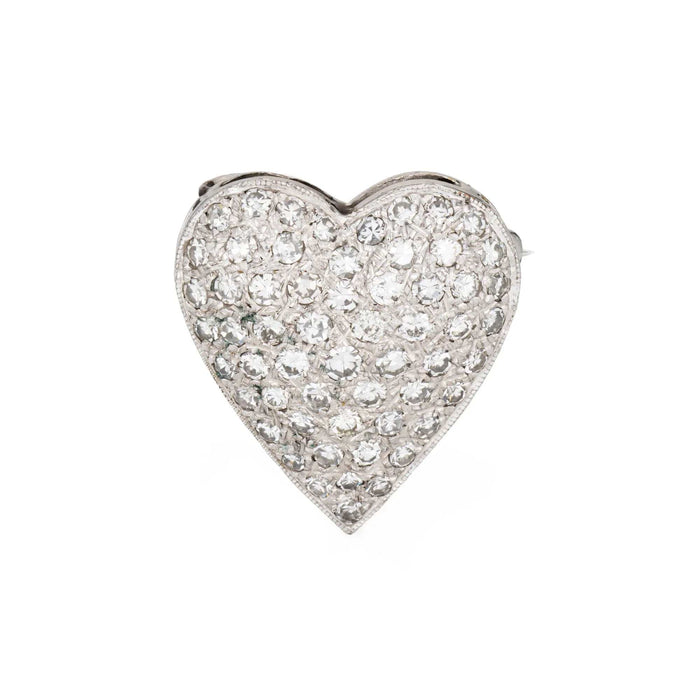 Pendentif Pendentif coeur pavé de diamants vintage en or blanc 58 Facettes G13603