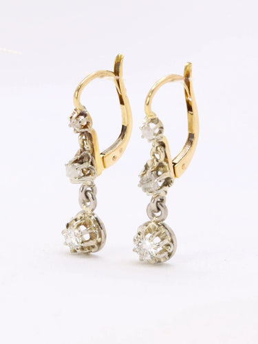 Boucles d'oreilles Dormeuses anciennes or jaune platine diamants Old Single Cut 58 Facettes 1019.1