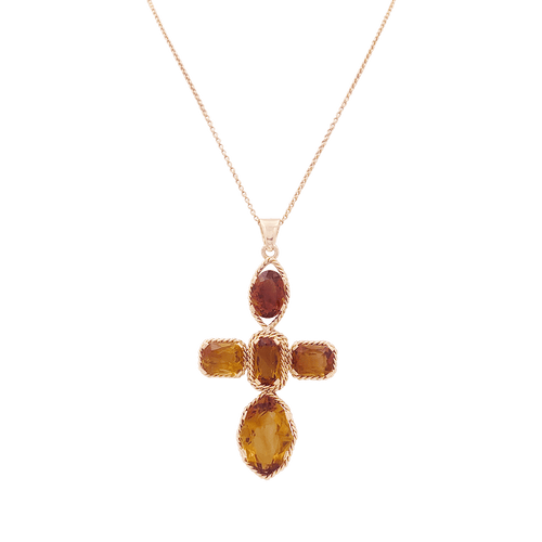 Pendentif Pendentif "Croix" or rose, citrines. 58 Facettes 34098