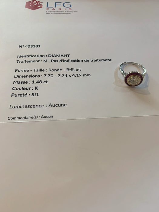 Bague 53 Bague Style Art Déco Diamants Rubis Or Gris  (Certificat) 58 Facettes BD190