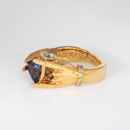 Tanzanite Topaz Hands Ring Estate 14k Yellow Gold Sz 6.5 Fine Mystical Jewelry 58 Facettes G13866