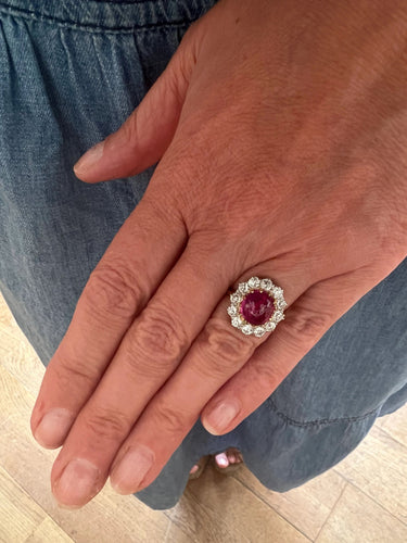 Bague 50 Bague rubis birman non chauffé 3.63 Carats diamants platine or jaune (Certificat) 58 Facettes BRU56