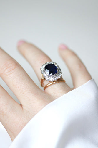 Bague 54 Bague Pompadour Art Déco Saphir Siam Non Chauffé et Diamants 58 Facettes