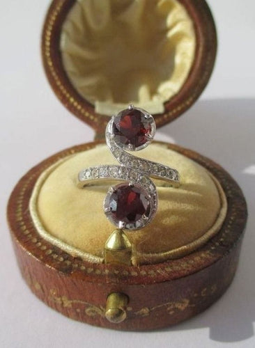 Bague 50 Haute bague Tourbillons 19e Grenat Diamant Platine 58 Facettes