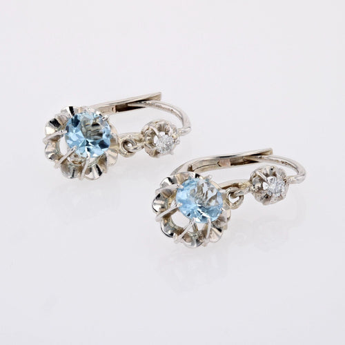 Boucles d'oreilles Boucles d'oreilles dormeuses aigues-marines et diamants 58 Facettes 24-193