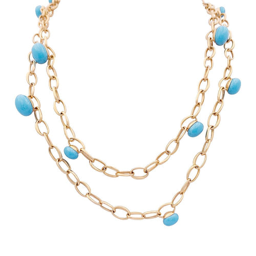 Collier Sautoir Pomellato, "Capri", or rose, céramique turquoise. 58 Facettes 33660