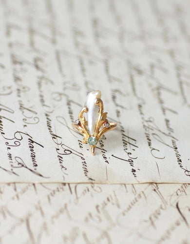 Bague 53 Bague Art Nouveau en Or Jaune et Rose, Perle Fine Baroque, Émeraude et Diamants 58 Facettes