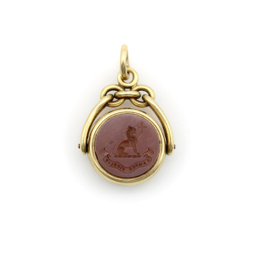 维多利亚时代的金色旋转表链，配有指南针和硬石凹版