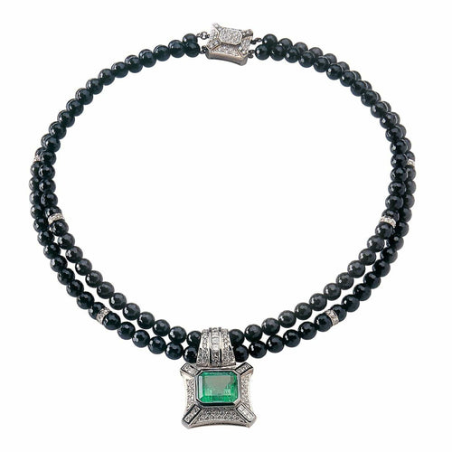 Collier Collier en or blanc, centre émeraude colombienne 8,95 ct, diamants naturels 58 Facettes IG-200441