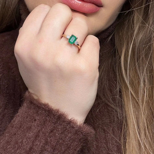 Bague 54 Bague Trilogie Or Jaune 14k Émeraude & Diamants 58 Facettes 107-GS31490