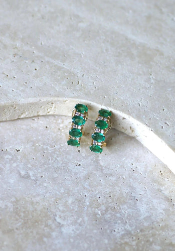 Boucles d'oreilles Demi créoles or jaune émeraudes diamants 58 Facettes