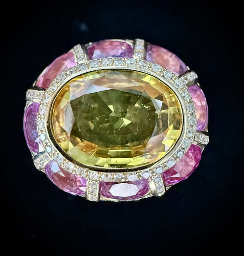 Bague 50.5 Bague or jaune sertie de saphirs jaunes et roses 58 Facettes