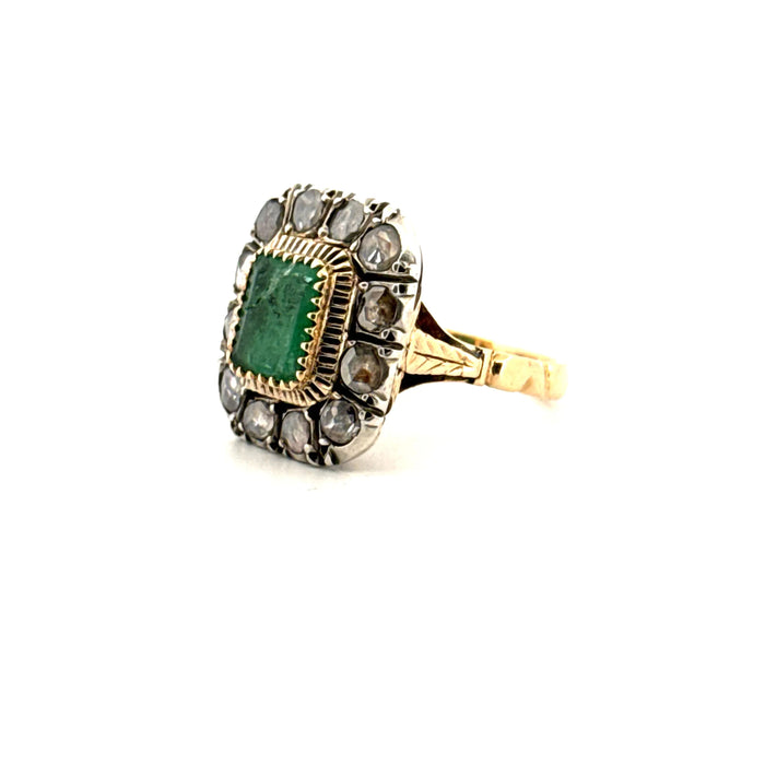 Old Yellow Gold Emerald and Diamond Ring
