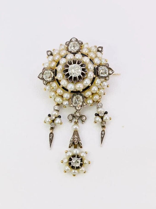 Broche Broche ancienne guirlande or argent perles fines diamants taille ancienne 58 Facettes 340B