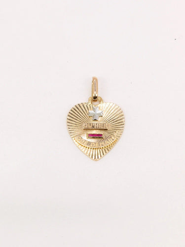 Pendentif Médaille amour Augis coeur strié Plus qu'hier moins que demain or jaune rubis 58 Facettes J493