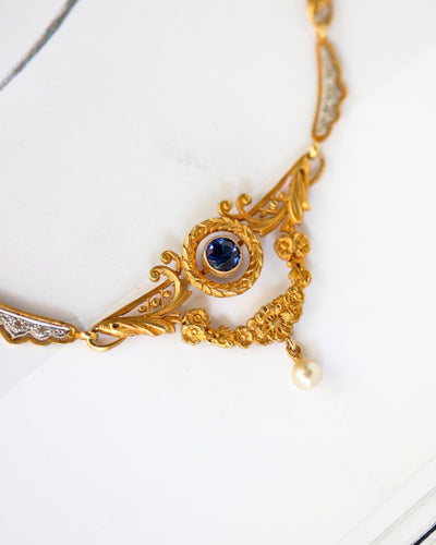 Collier Napoléon III Draperie Or Saphirs Diamants 58 Facettes A11265