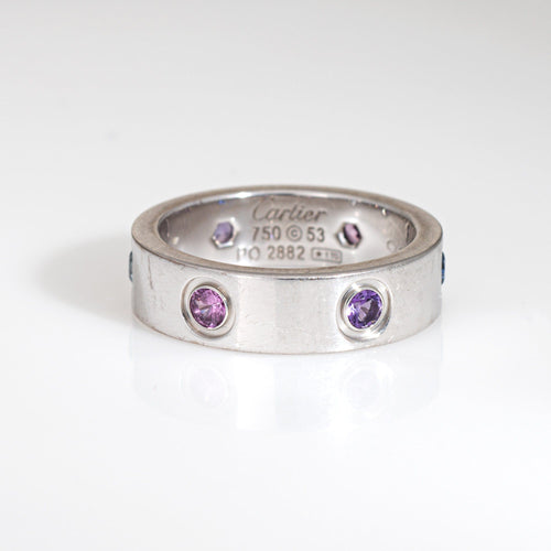 Bague 53 Bague Love Cartier Gemstone 53, taille 6,25, or blanc 18 carats, saphir, spinelle, aigue-marine 58 Facettes G13929