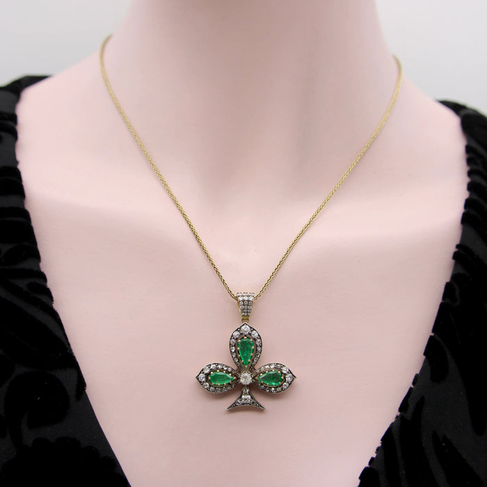 Pendentif Victorian Silver Front 18K Gold Back Diamond and Emerald Shamrock Pendant 58 Facettes