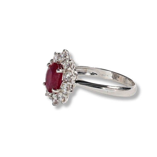 Bague 55 Bague en or blanc avec rubis certifié et diamants 58 Facettes