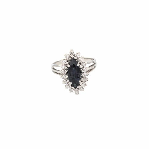 Bague 54 Marquise or blanc diamants saphir 58 Facettes 30610