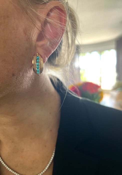 Vintage roségouden, turquoise oorclips