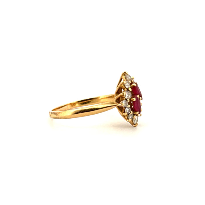 Pompadour ring yellow gold ruby and diamonds