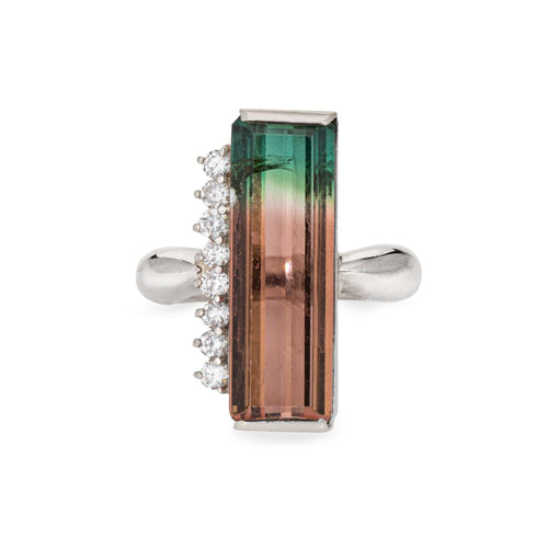Bague 49 Bague allongée en platine avec tourmaline pastèque bicolore de 9,08 ct 58 Facettes G13922