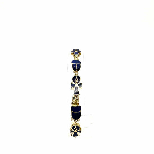 Bracelet Bracelet scarabée et croix de vie or jaune et lapis lazuli 58 Facettes Z15B51670
