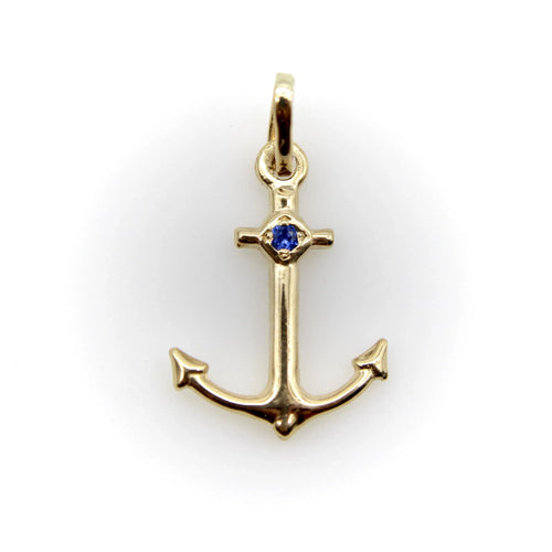 Pendentif Breloque ancre signature en or 14 carats avec saphir 58 Facettes A20010