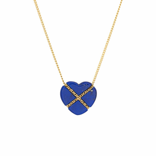 Collier Collier vintage Tiffany & Co Lapis Lazuli Cross My Heart en or jaune 18 carats des années 1990 58 Facettes G13976