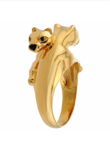 CARTIER - Panthère Dubbele Kop Emerald Geelgouden Ring 