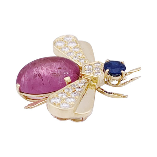 Broche Broche Van Cleef & Arpels "Abeille" or jaune, diamants, tourmaline rose, saphir. 58 Facettes 33629