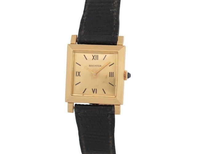 Montre vintage montre BOUCHERON carre 24 mm or jaune lezard mecanique 58 Facettes 258880