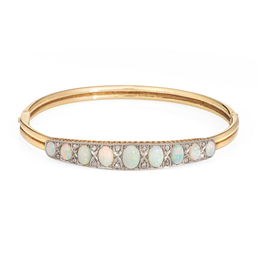 Bracelet Bracelet jonc victorien en or jaune avec opale et diamants 58 Facettes G13988