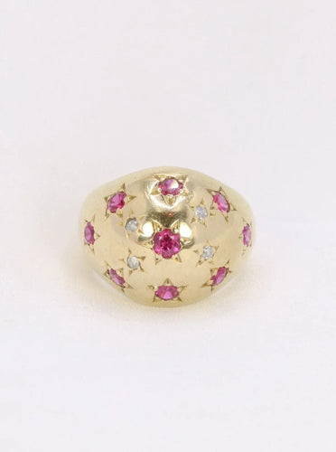Bague Bague boule vintage en or jaune, rubis et diamants 58 Facettes J134