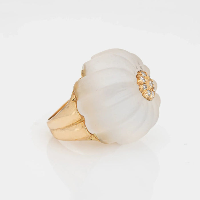 anello vintage con diamanti scanalati in cristallo di rocca in oro giallo