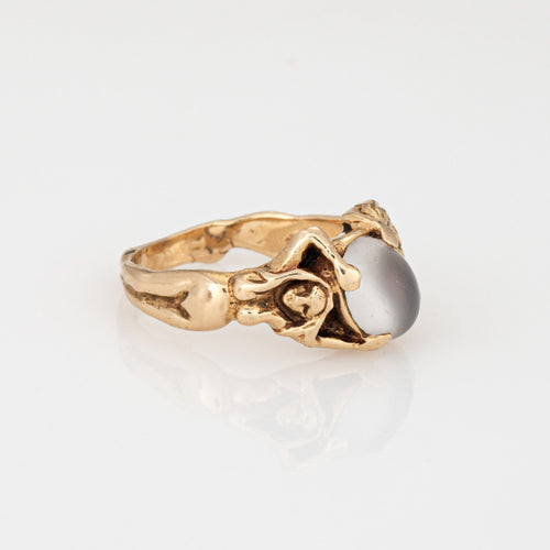 Antique Art Nouveau Moonstone Ring Sz 4.75 Nude Figural Vintage 14k Yellow Gold 58 Facettes G14162