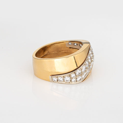 Bague 53 Bague vintage en or jaune avec diamants et large bande carrée, style années 80 58 Facettes G14022
