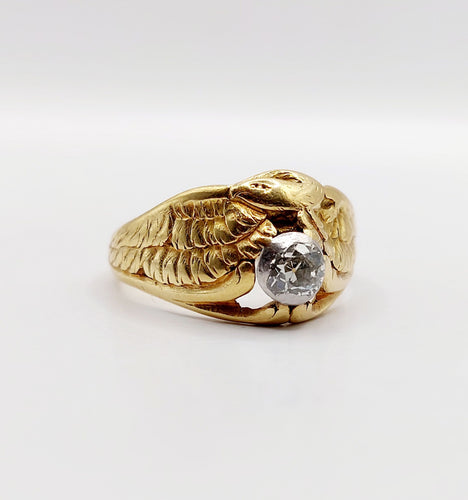 Bague 62.5 Bague chevalière chimère en or 18k et platine avec diamant taille ancienne 58 Facettes A06450