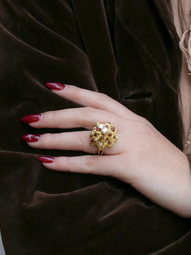 Bague 51 Bague cocktail or jaune diamants rubis 58 Facettes J301