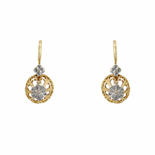 Boucles d'oreilles Dormeuses anciennes deux ors fleurs 58 Facettes 20-040C