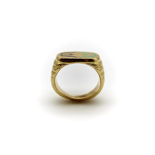 Bague Chevalière en or 18 carats avec émail gravé à la main et motif symétrique 58 Facettes