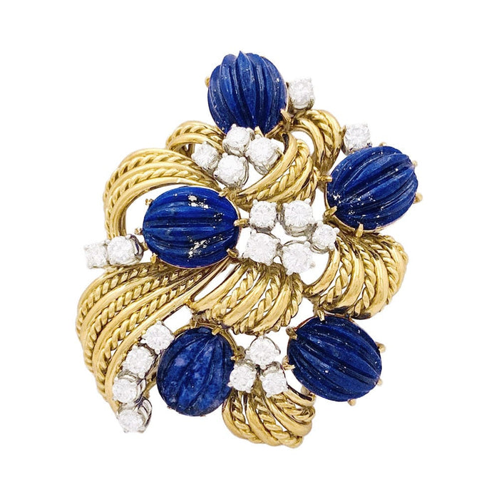 Broche Broche vintage or, diamants, lapis lazuli. 58 Facettes 33871